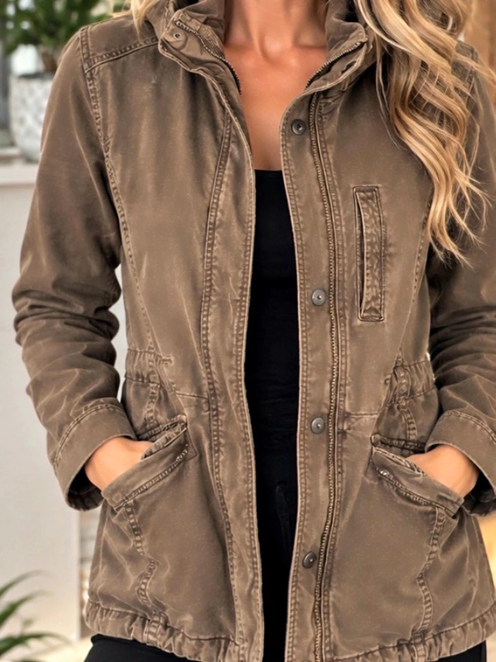 20” ptp Women's Utility Jacket in Brown Like New
